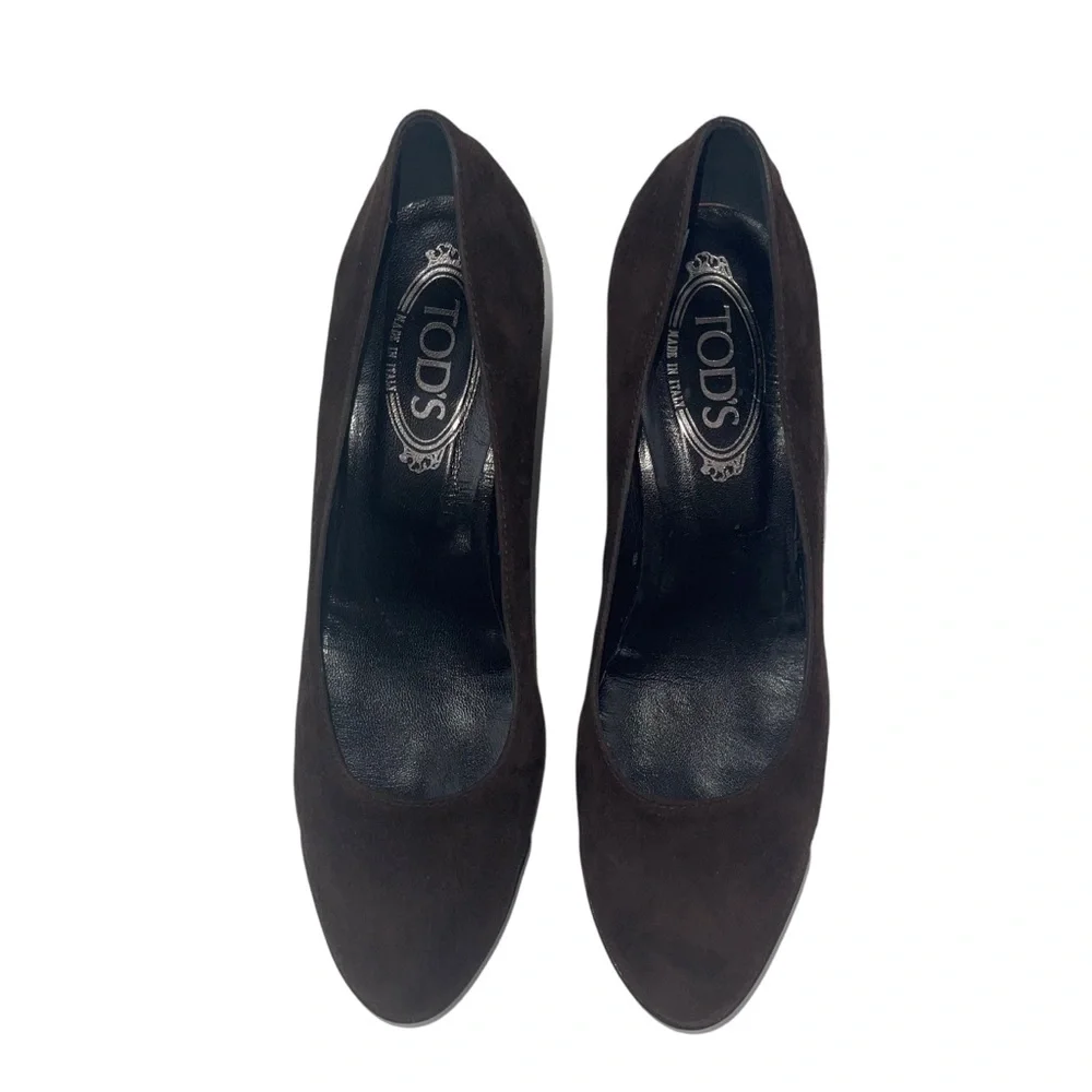 Tod’s Zeppa Gomma Décolleté Chocolate Brown Suede Wedges Loafer Pumps Size 39